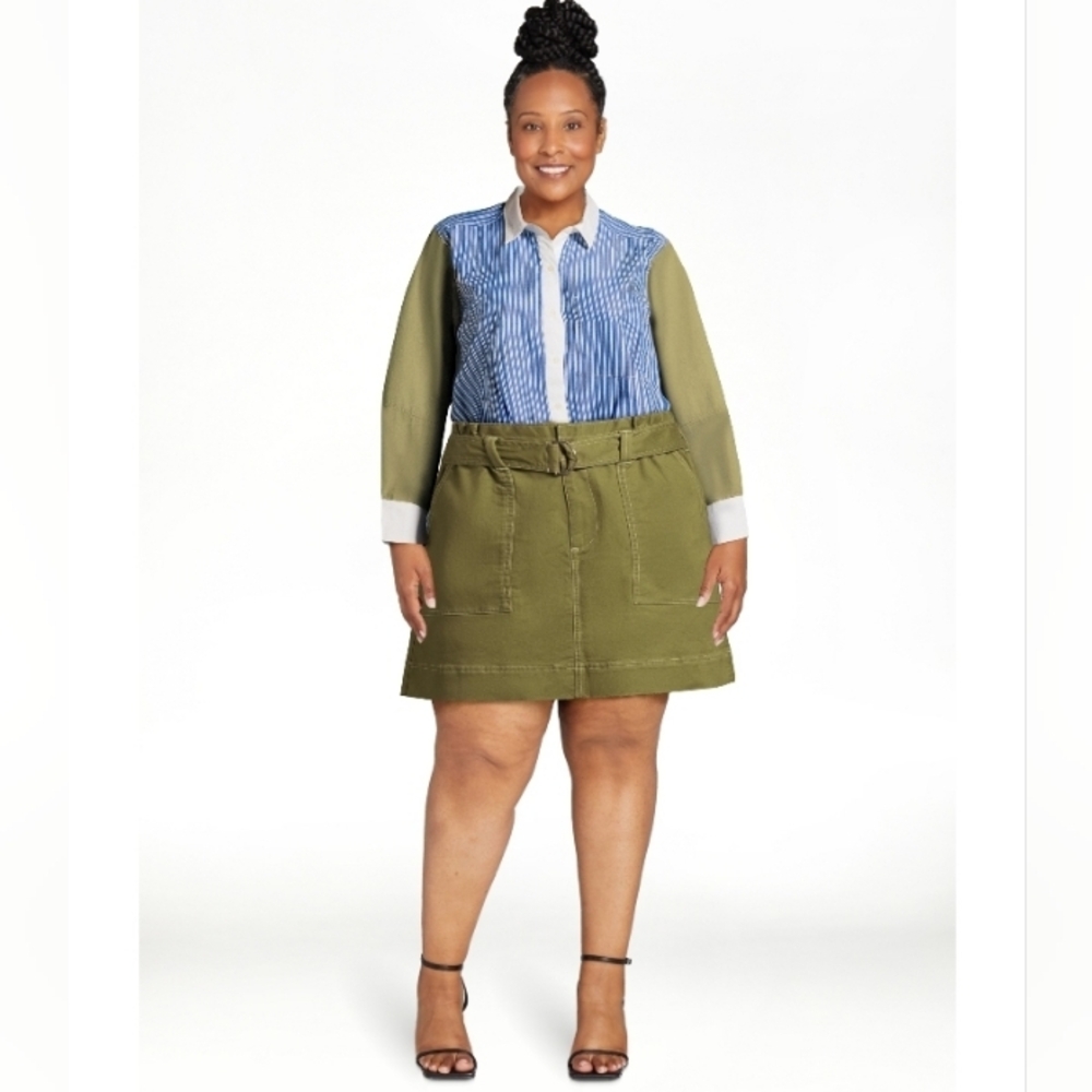 Free Assembly Button Front Boxy Tunic Shirt & Paperbag skirt 3X XXXL 2 PIECE SET